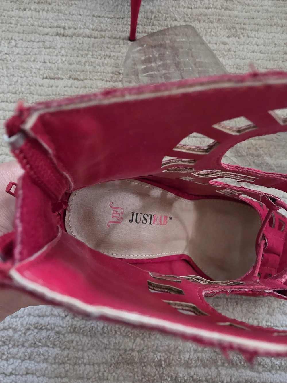 JustFab Red Suade Lace-Up Cutout Heel Sandals